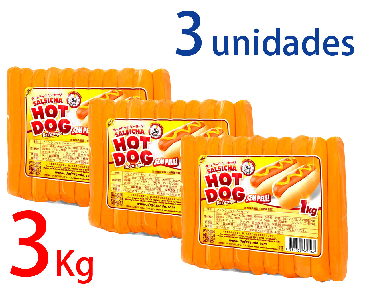 ★ ENTRAR EM CONTATO ★ Salsicha Hot Dog Sem Pele DA FAZENDA 1kg 3 unidades ¥1,890